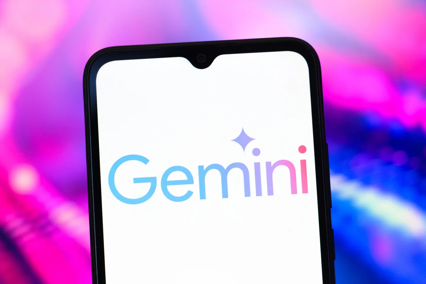 Image of a mobile phone screen displaying the Google Gemini AI logo.