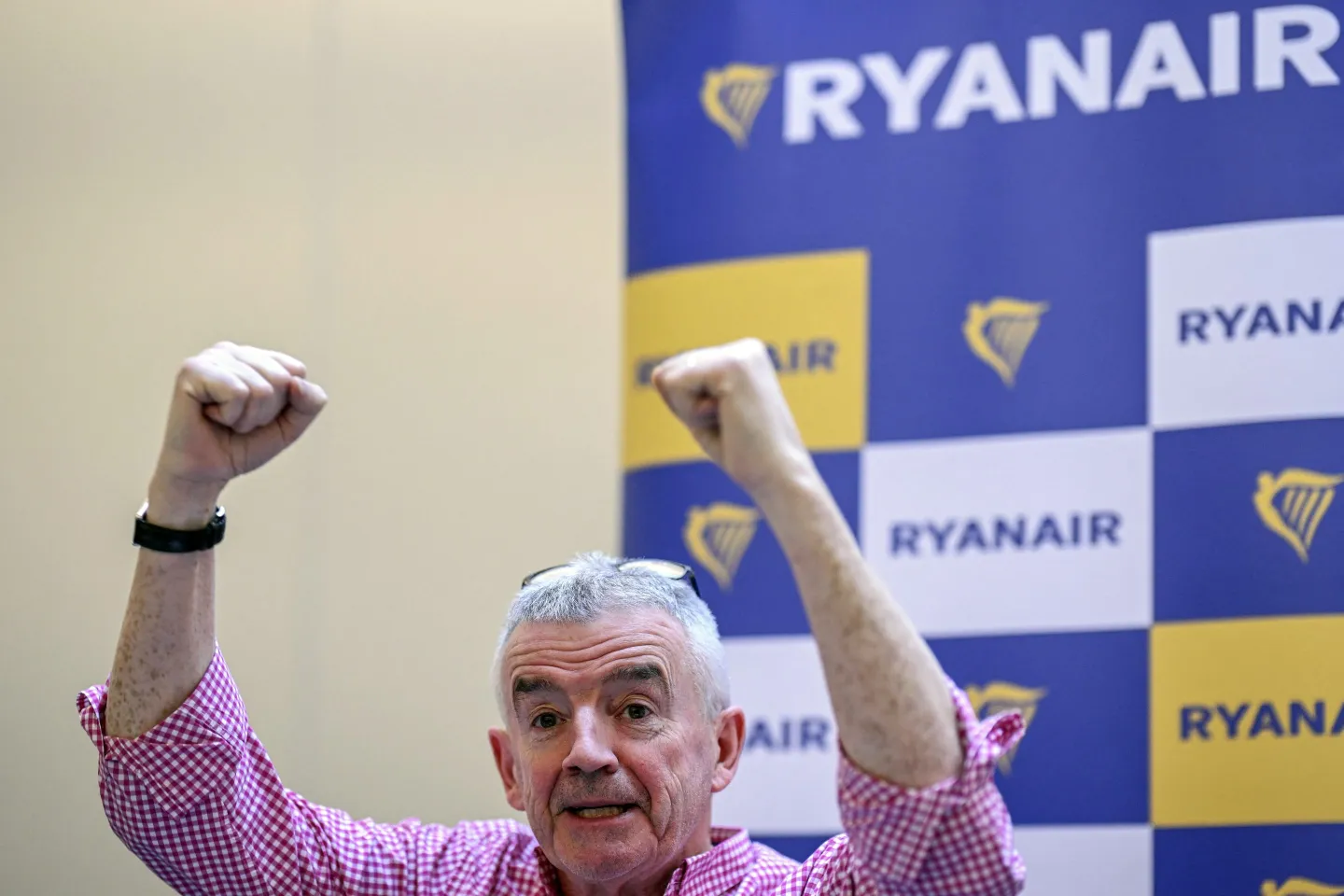 Irish budget airline Ryanair Chief executive Michael O'Leary holds a press conference in Lisbon on February 5, 2025. The Irish airline Ryanair is considering reducing its operations at French airports if France increases taxation on plane tickets as planned in the 2025 budget, CEO Michael O'Leary warned today.
