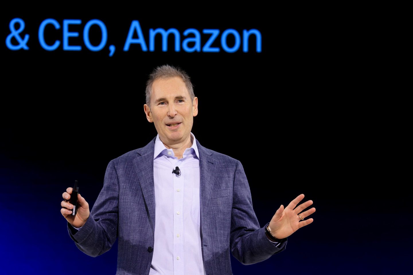 Amazon CEO Andy Jassy speaks during an unveiling event