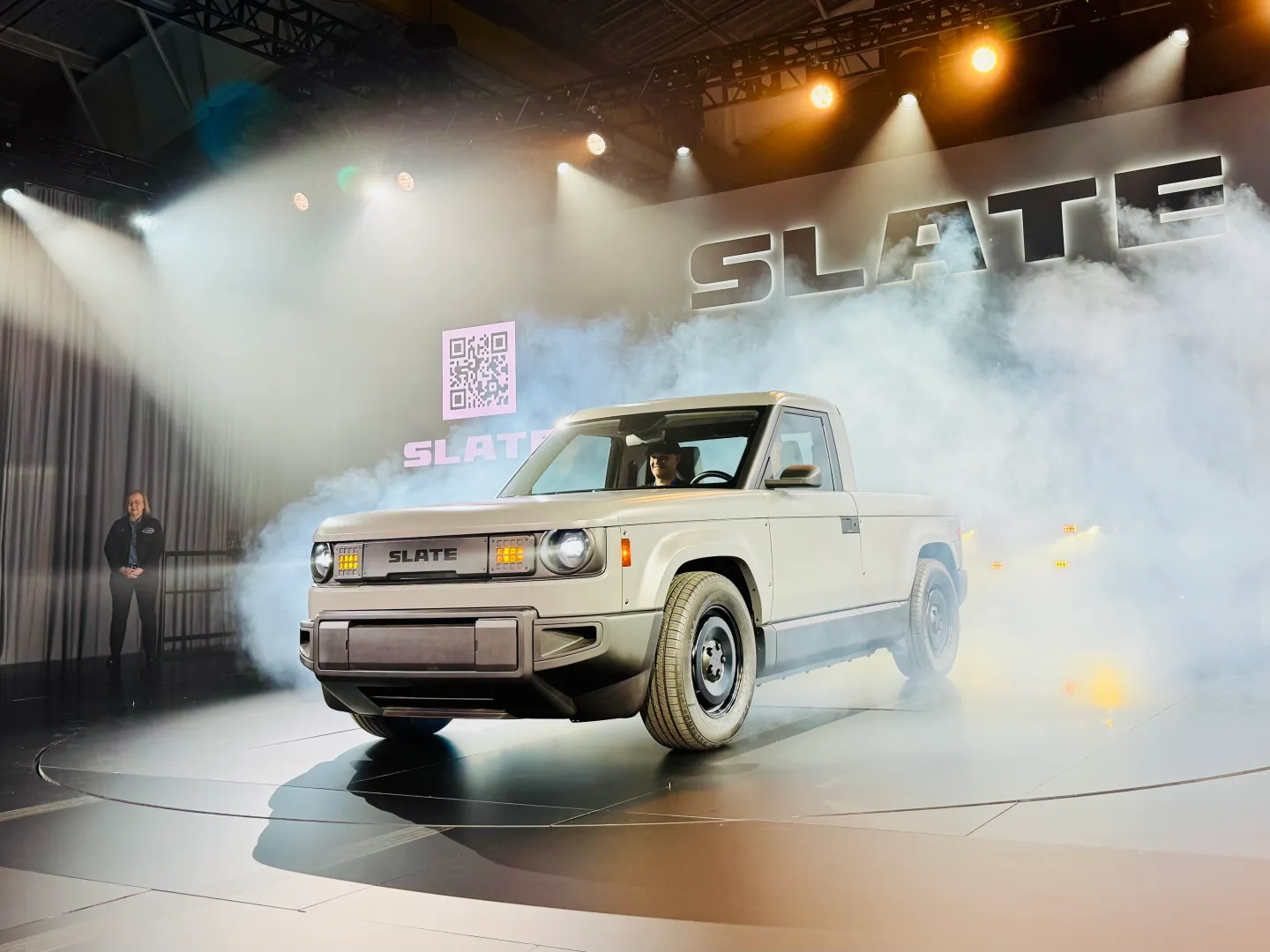 The new $25,000 configurable electric truck from Slate Autos, photographed at its launch event in Long Beach, Calif. on April 24, 2025. (Photo: Andrew Nusca/Fortune)